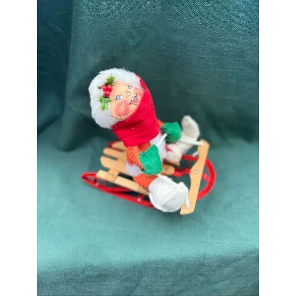 Annalee Doll Child Sledding with Red Scarf 7"
